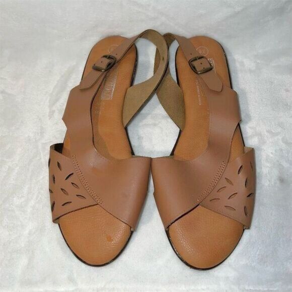 The Leather Collection Women's Brown Leather Slingback Sandals Size 8.5 - Picture 1 of 7